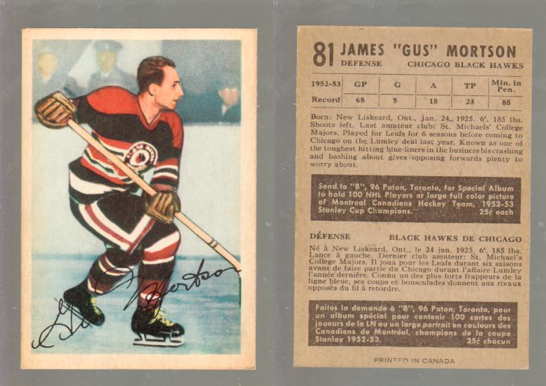 1953-54 PARKHURST HOCKEY CARD #81 G. MORTSON photo