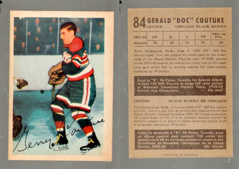 1953-54 PARKHURST HOCKEY CARD #84 G. COUTURE photo