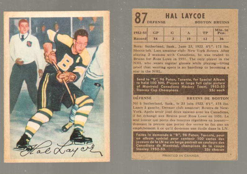 1953-54 PARKHURST HOCKEY CARD #87 H. LAYCOE photo