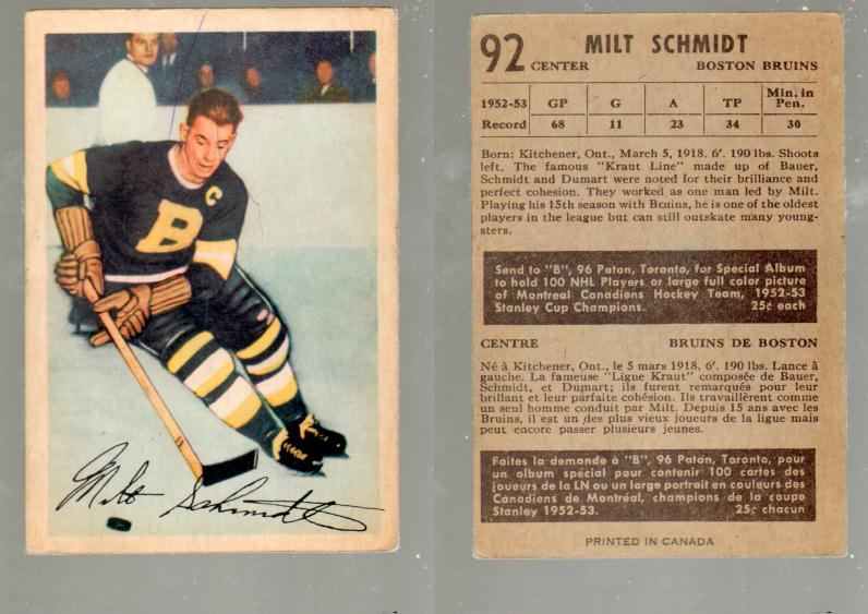 1953-54 PARKHURST HOCKEY CARD #92 M. SCHMIDT photo