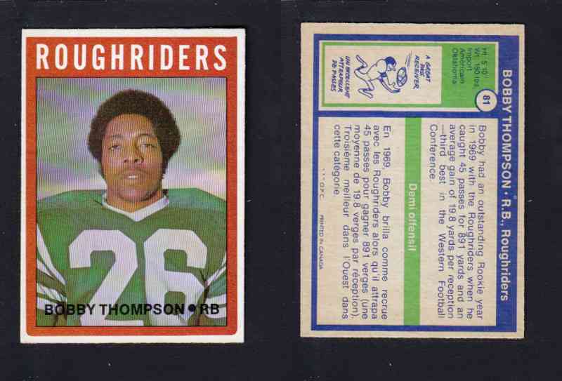 1972 CFL O-PEE-CHEE FOOTBALL CARD #81 B. THOMPSON photo