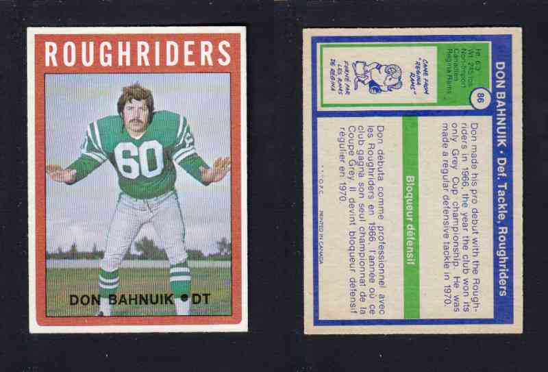 1972 CFL O-PEE-CHEE FOOTBALL CARD #86 D. BAHNUIK photo