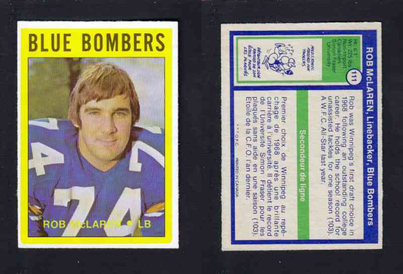 1972 CFL O-PEE-CHEE FOOTBALL CARD #111 R. McLAREN photo