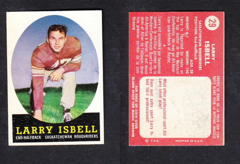 1958 CFL TOPPS FOOTBALL CARD #29 L.ISBELL photo