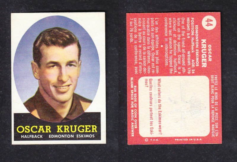 1958 CFL TOPPS FOOTBALL CARD #44 O.KRUGER photo