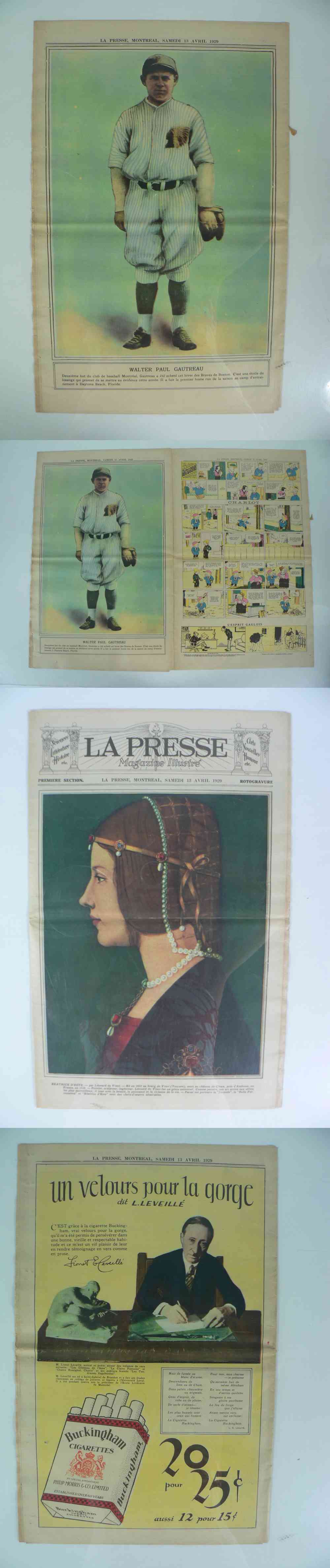1929 LA PRESSE FULL NEWSPAPER INSIDE PHOTO W. GAUTREAU photo