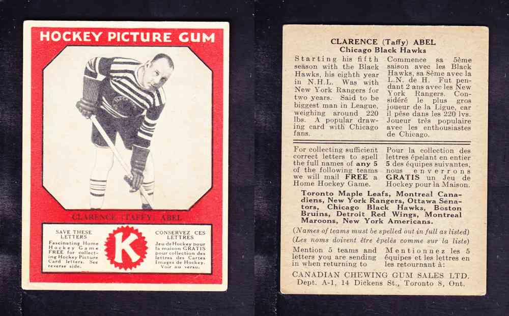 1933-34 CANADIAN CHEWING GUM HOCKEY CARD C. ABEL photo