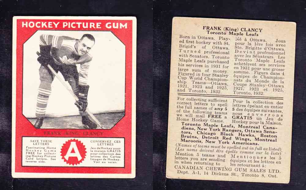 1933-34 CANADIAN CHEWING GUM HOCKEY CARD F. CLANCY photo