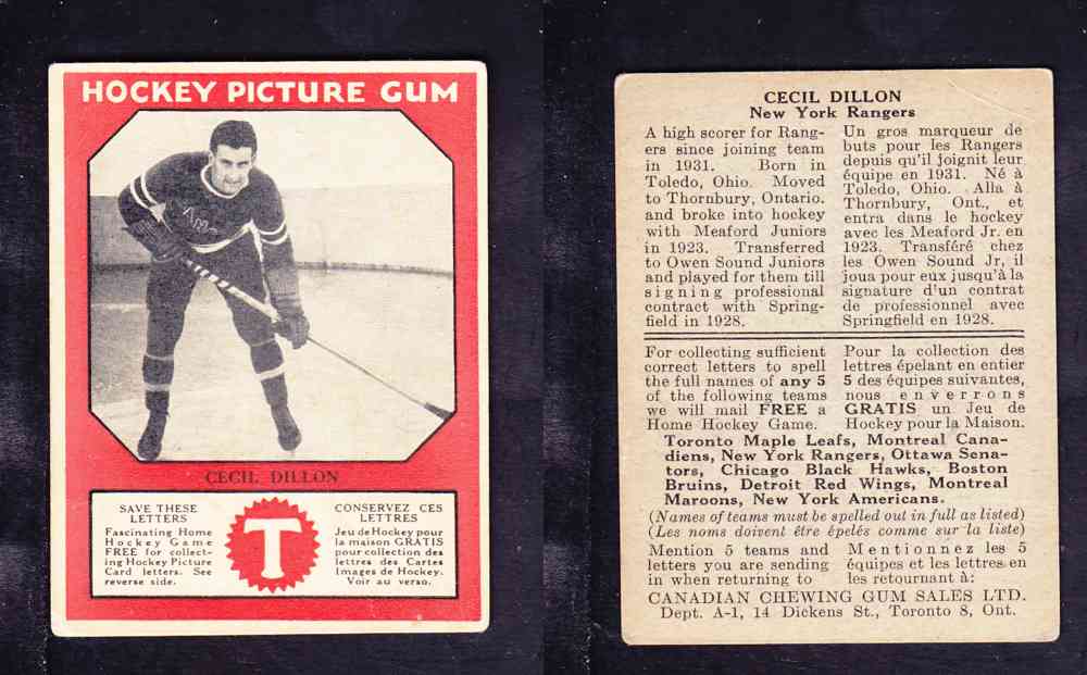 1933-34 CANADIAN CHEWING GUM HOCKEY CARD C. DILLON photo