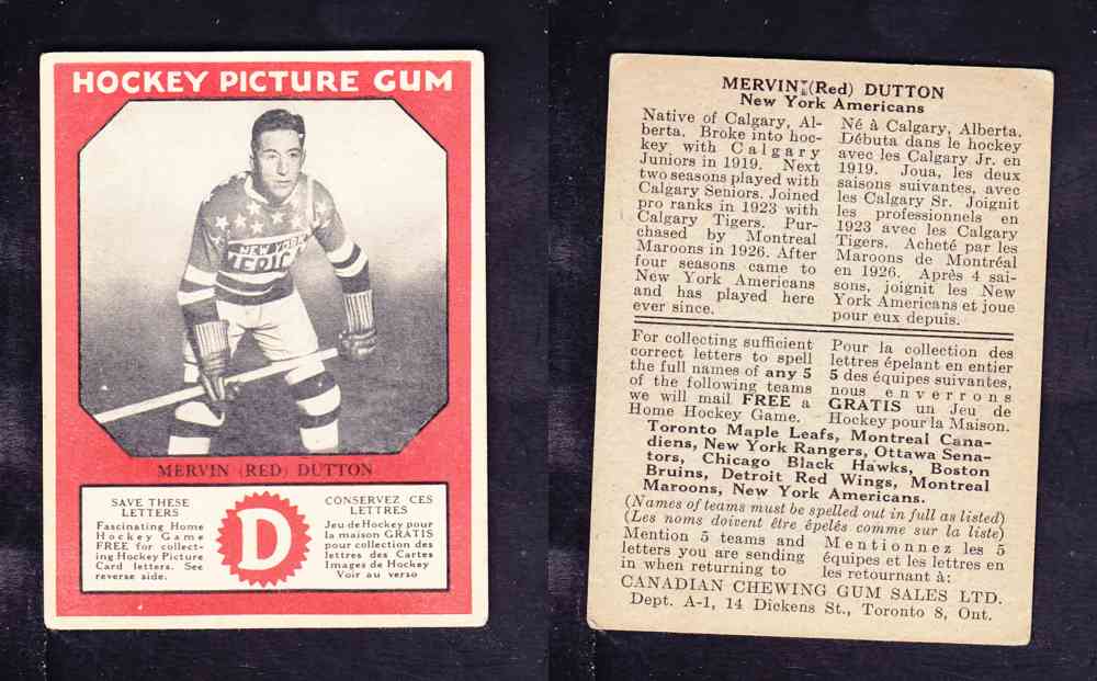 1933-34 CANADIAN CHEWING GUM HOCKEY CARD M. DUTTON photo