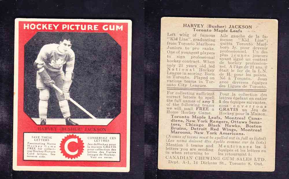 1933-34 CANADIAN CHEWING GUM HOCKEY CARD H. JACKSON photo