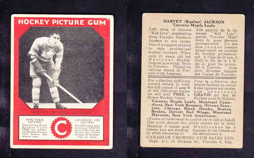 1933-34 CANADIAN CHEWING GUM HOCKEY CARD H. JACKSON photo