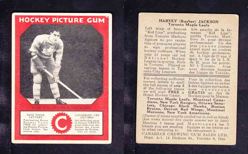 1933-34 CANADIAN CHEWING GUM HOCKEY CARD H. JACKSON photo