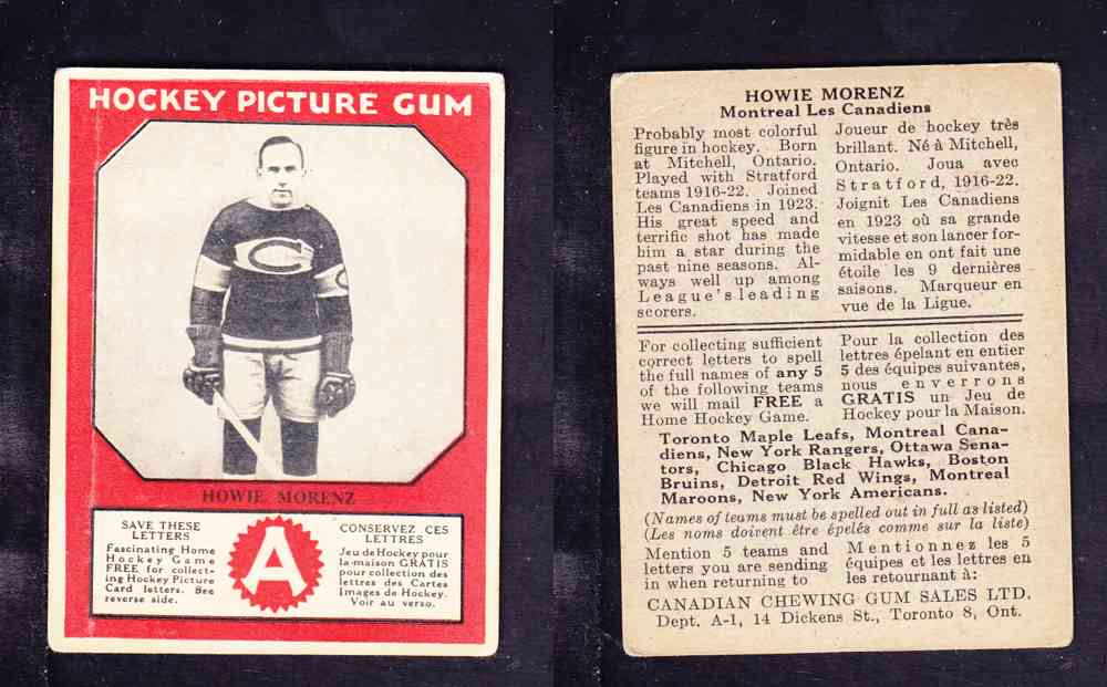 1933-34 CANADIAN CHEWING GUM HOCKEY CARD H. MORENZ photo