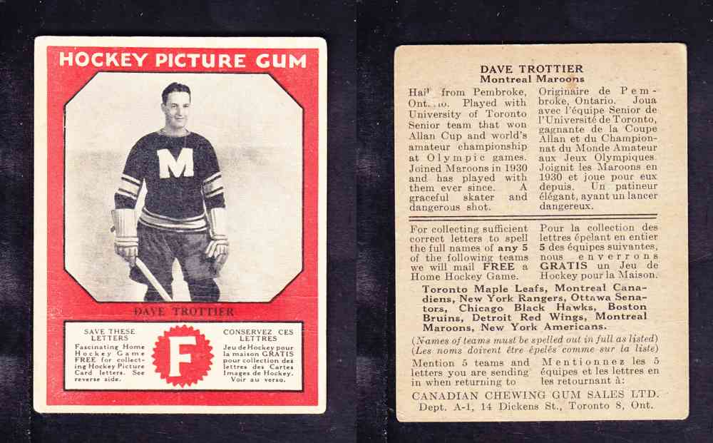 1933-34 CANADIAN CHEWING GUM HOCKEY CARD D. TROTTIER photo