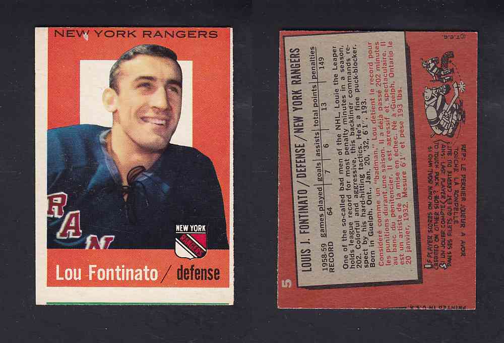 1959-60 TOPPS HOCKEY CARD #5 L. FONTINATO photo