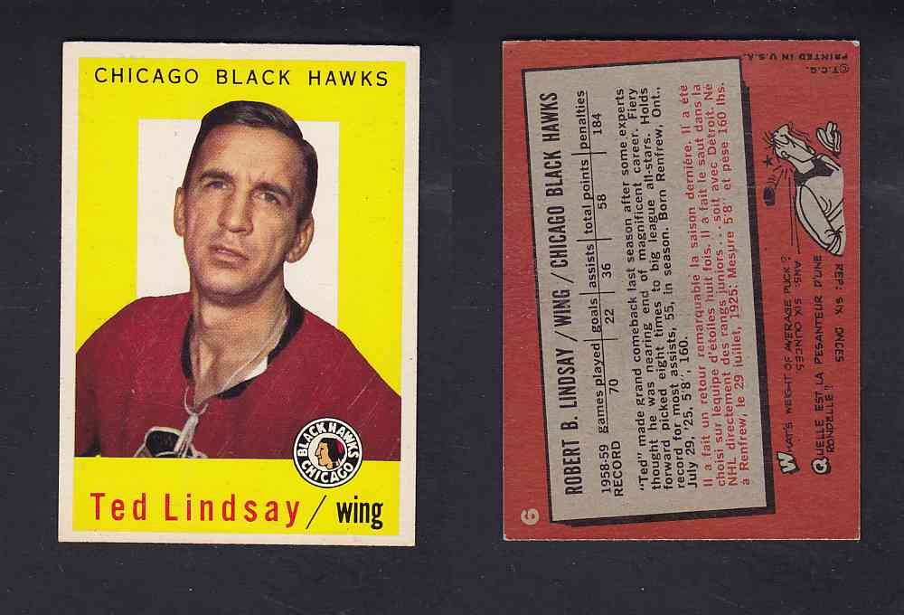 1959-60 TOPPS HOCKEY CARD #6 T. LINDSAY photo