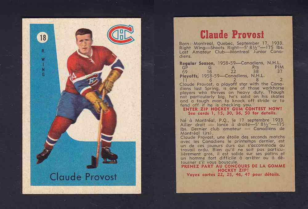 1959-60 PARKHURST HOCKEY CARD #18 C. PROVOST photo