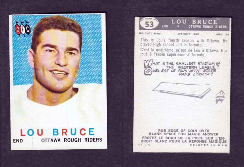 1959 CFL TOPPS FOOTBALL CARD #53 L. BRUCE photo