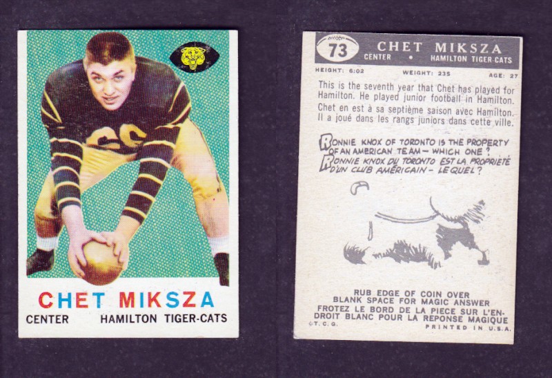 1959 CFL TOPPS FOOTBALL CARD #73 C. MIKSZA photo