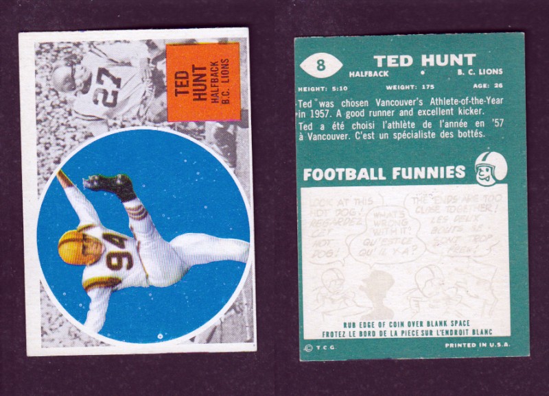 1960 CFL TOPPS FOOTBALL CARD #8 T. HUNT photo