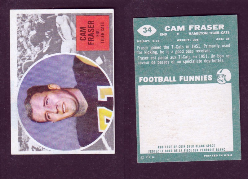 1960 CFL TOPPS FOOTBALL CARD #34 C. FRASER photo