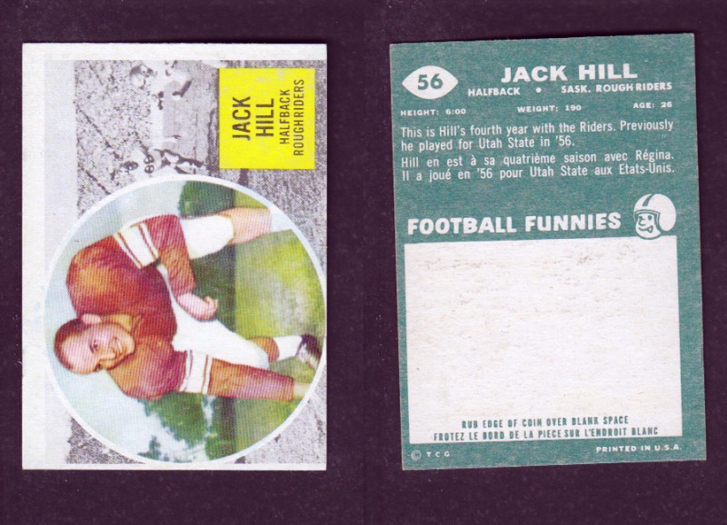 1960 CFL TOPPS FOOTBALL CARD #56 J. HILL photo