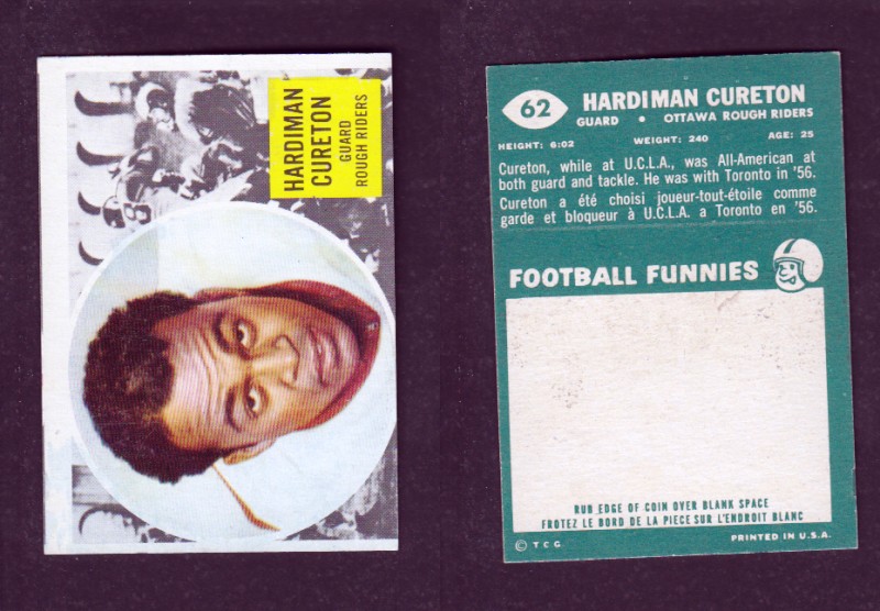 1960 CFL TOPPS FOOTBALL CARD #62 H. CURETON photo