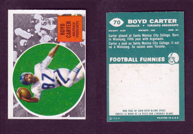 1960 CFL TOPPS FOOTBALL CARD #70 B. CARTER photo