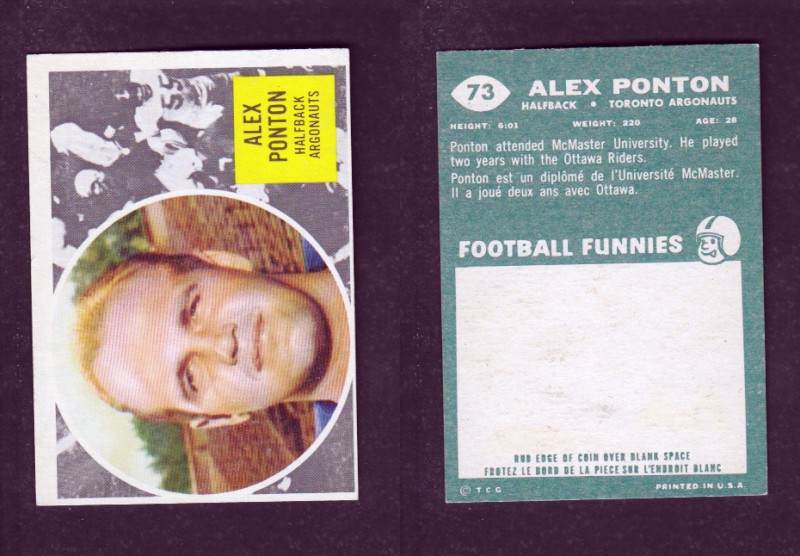 1960 CFL TOPPS FOOTBALL CARD #73 A. PONTON photo