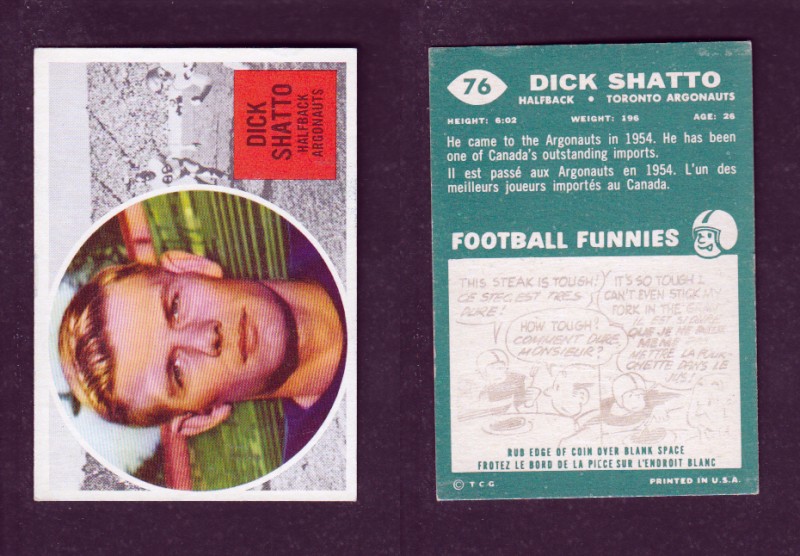 1960 CFL TOPPS FOOTBALL CARD #76 D. SHATTO photo