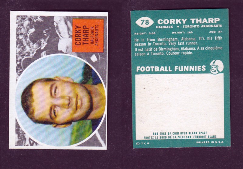 1960 CFL TOPPS FOOTBALL CARD #78 C. THARP photo