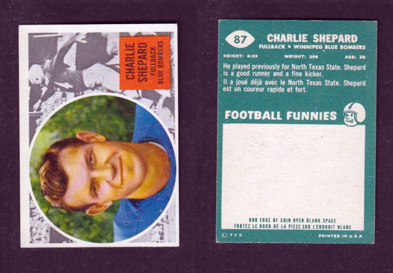 1960 CFL TOPPS FOOTBALL CARD #87 C. SHEPARD photo