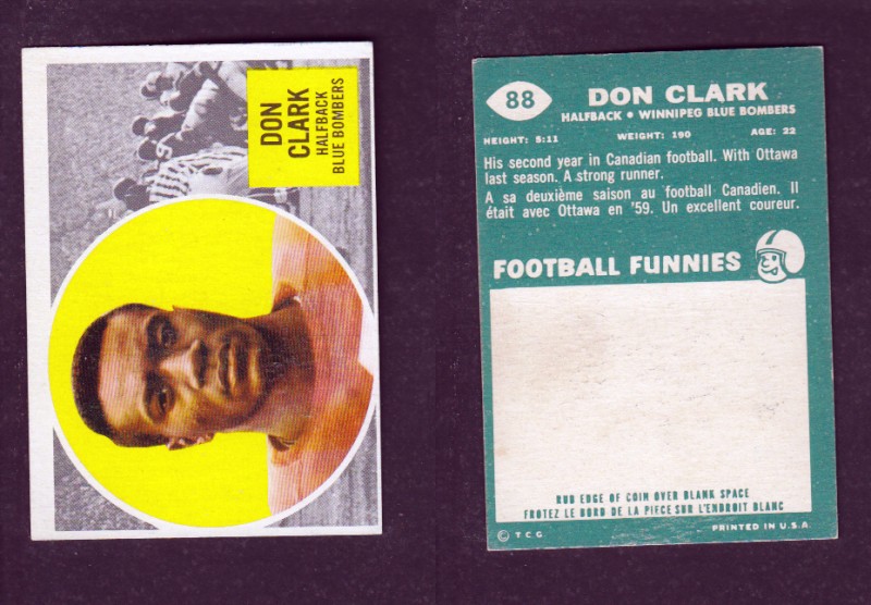 1960 CFL TOPPS FOOTBALL CARD #88 D. CLARK photo