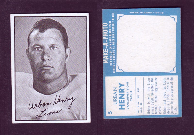 1961 CFL TOPPS FOOTBALL CARD #5 U. HENRY photo