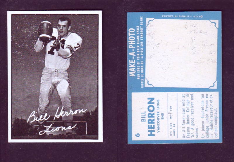 1961 CFL TOPPS FOOTBALL CARD #6 B. HERRON photo