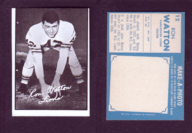 1961 CFL TOPPS FOOTBALL CARD #12 R. WATTON photo