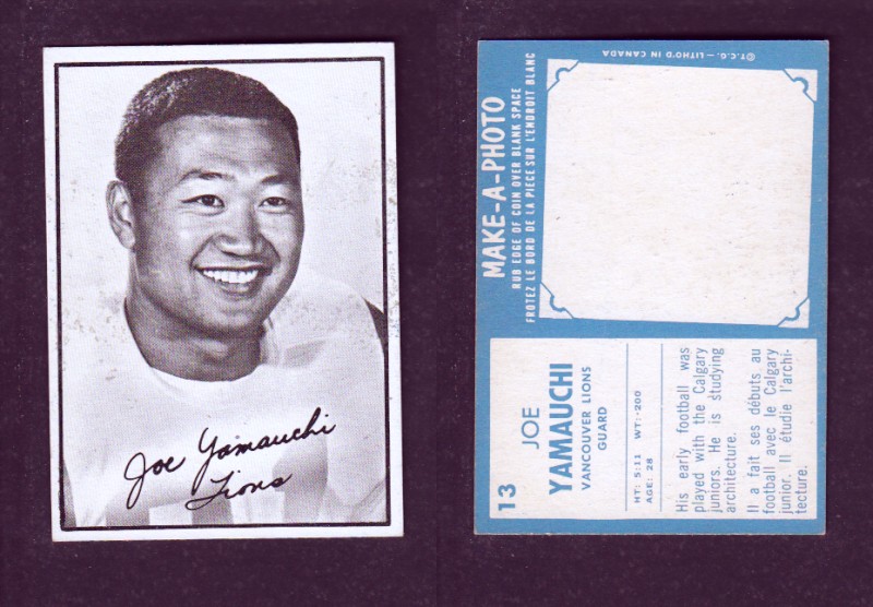 1961 CFL TOPPS FOOTBALL CARD #13 J. YAMAUCHI photo