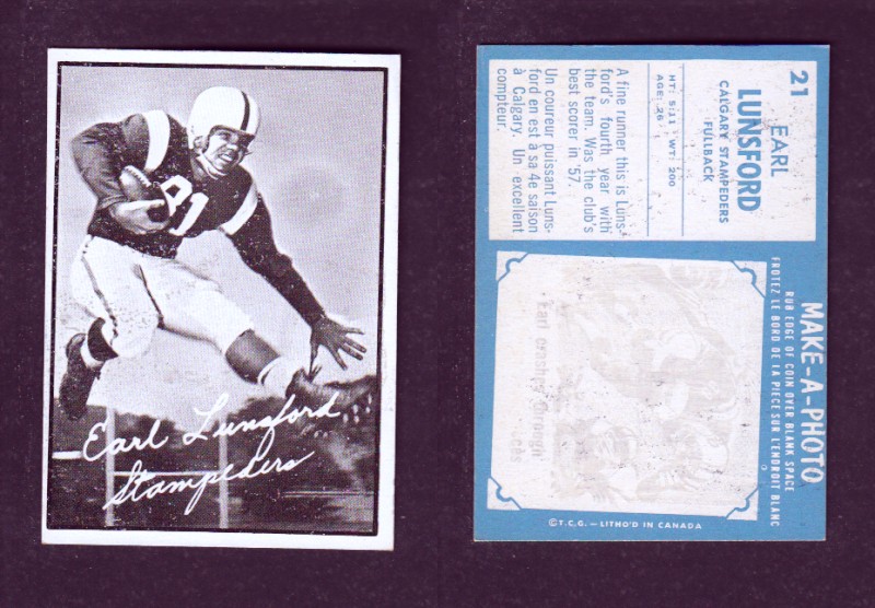 1961 CFL TOPPS FOOTBALL CARD #21 E. LUNSFORD photo