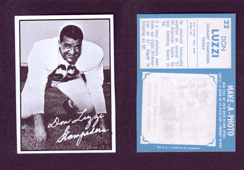 1961 CFL TOPPS FOOTBALL CARD #22 D. LUZZI photo