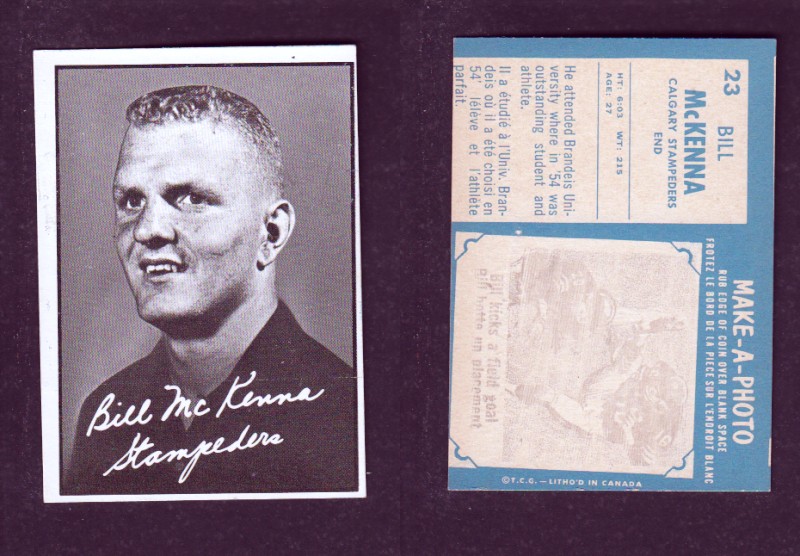 1961 CFL TOPPS FOOTBALL CARD #23 B. McKENNA photo