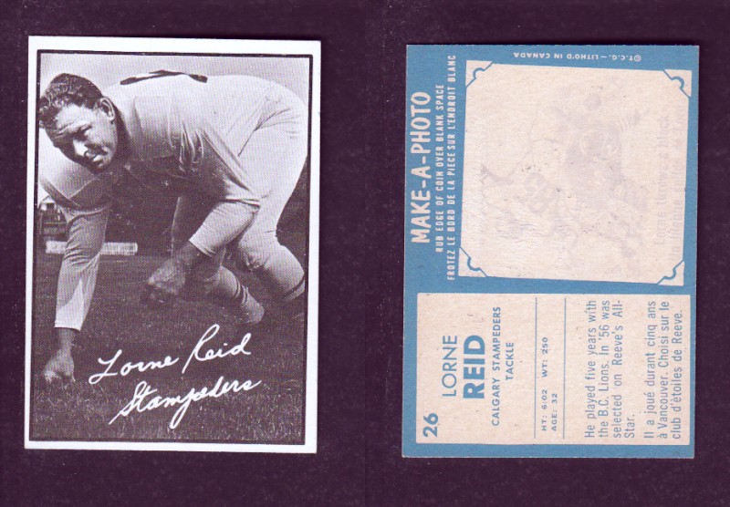 1961 CFL TOPPS FOOTBALL CARD #26 L. REID photo