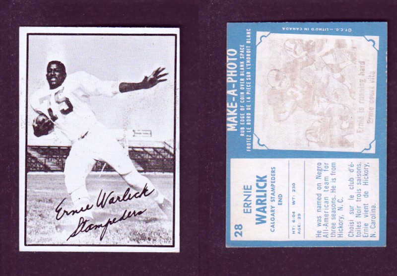 1961 CFL TOPPS FOOTBALL CARD #28 E. WARLICK photo