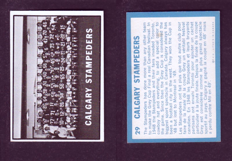 1961 CFL TOPPS FOOTBALL CARD #29 CALGARY STAMPEDERS TEAM photo
