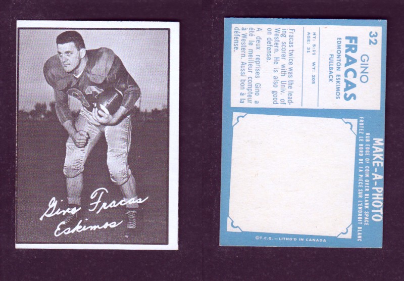 1961 CFL TOPPS FOOTBALL CARD #32 G. FRACAS photo