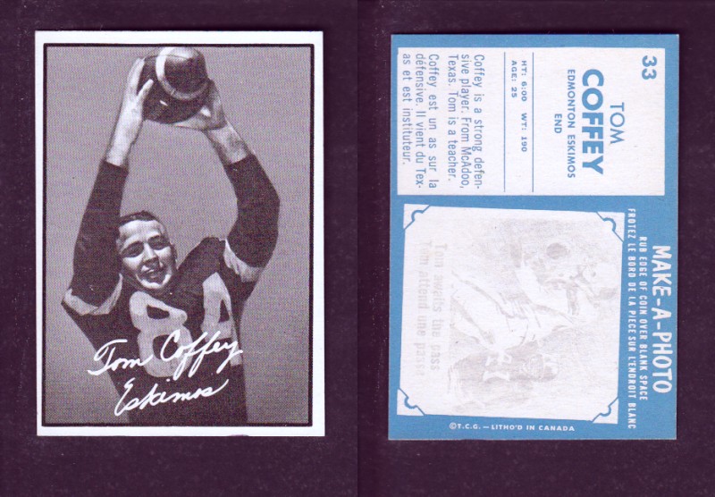 1961 CFL TOPPS FOOTBALL CARD #33 T. COFFEY photo