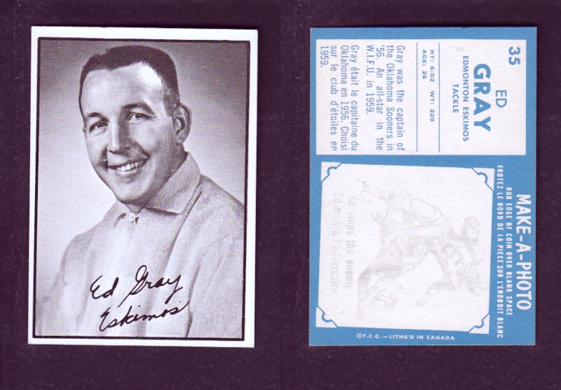 1961 CFL TOPPS FOOTBALL CARD #35 E. GRAY photo