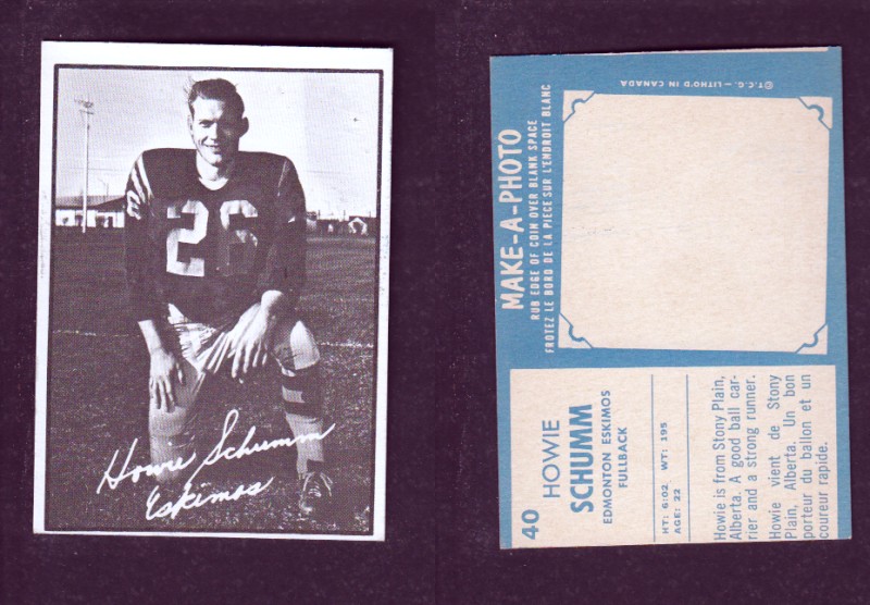 1961 CFL TOPPS FOOTBALL CARD #40 H. SCHUMM photo