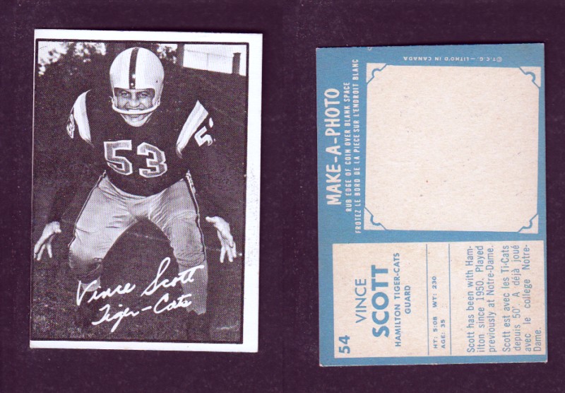 1961 CFL TOPPS FOOTBALL CARD #54 V. SCOTT photo