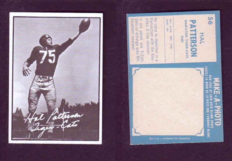 1961 CFL TOPPS FOOTBALL CARD #56 H. PATTERSON photo